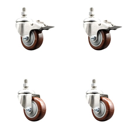 Service Caster 3.5 Inch 316SS Maroon Polyurethane 1/2 Inch Threaded Stem Caster Lock Brake, 2PK SS316TSTTL20S3514-PPUBMRN-121315-2S2